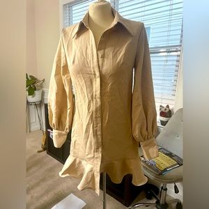NWT Pretty Little Thing Khaki Shirt Dress W/ Ruffles